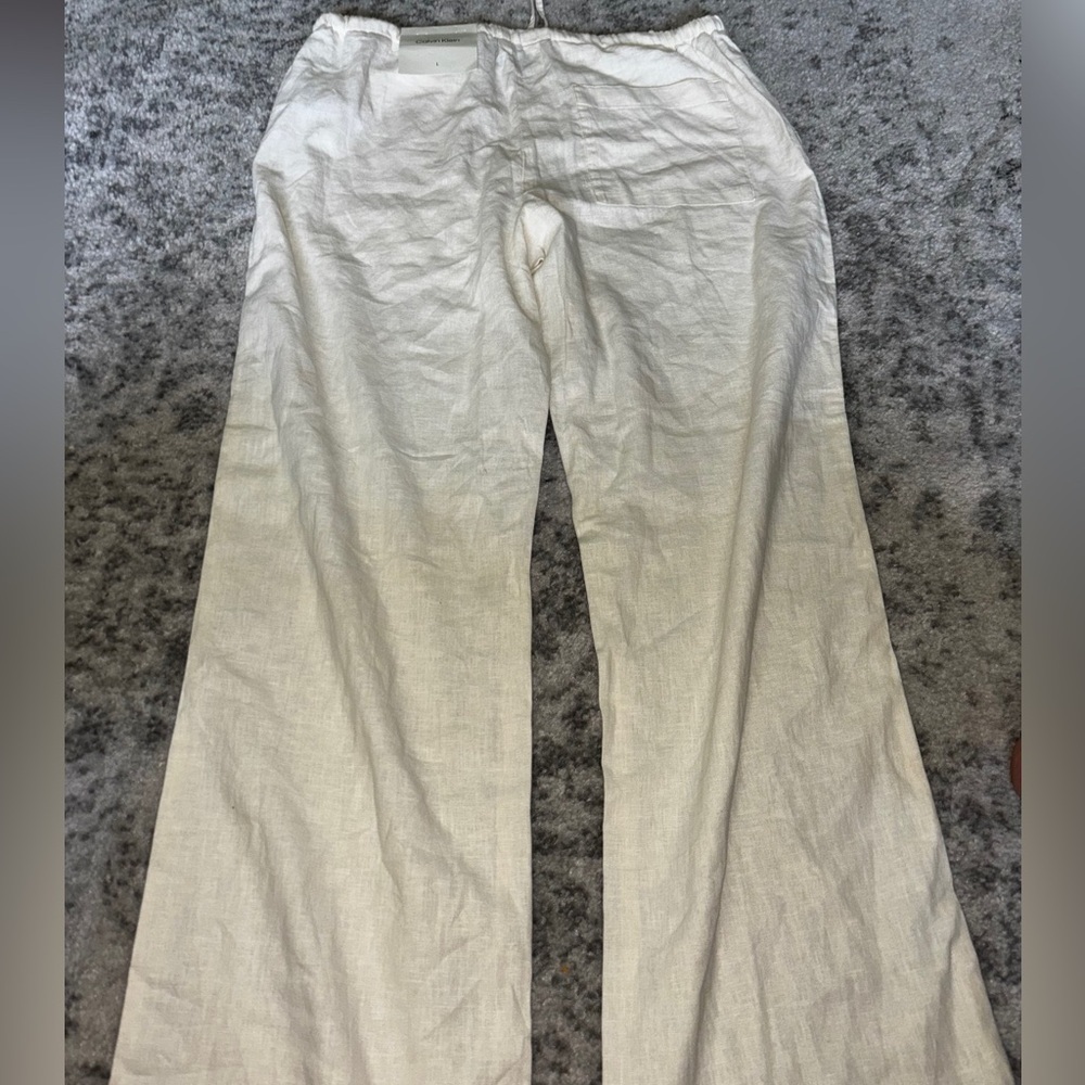 NWT Calvin Klein Linen Wide Leg Pants Antique White Size: Large - Picture 2 of 7